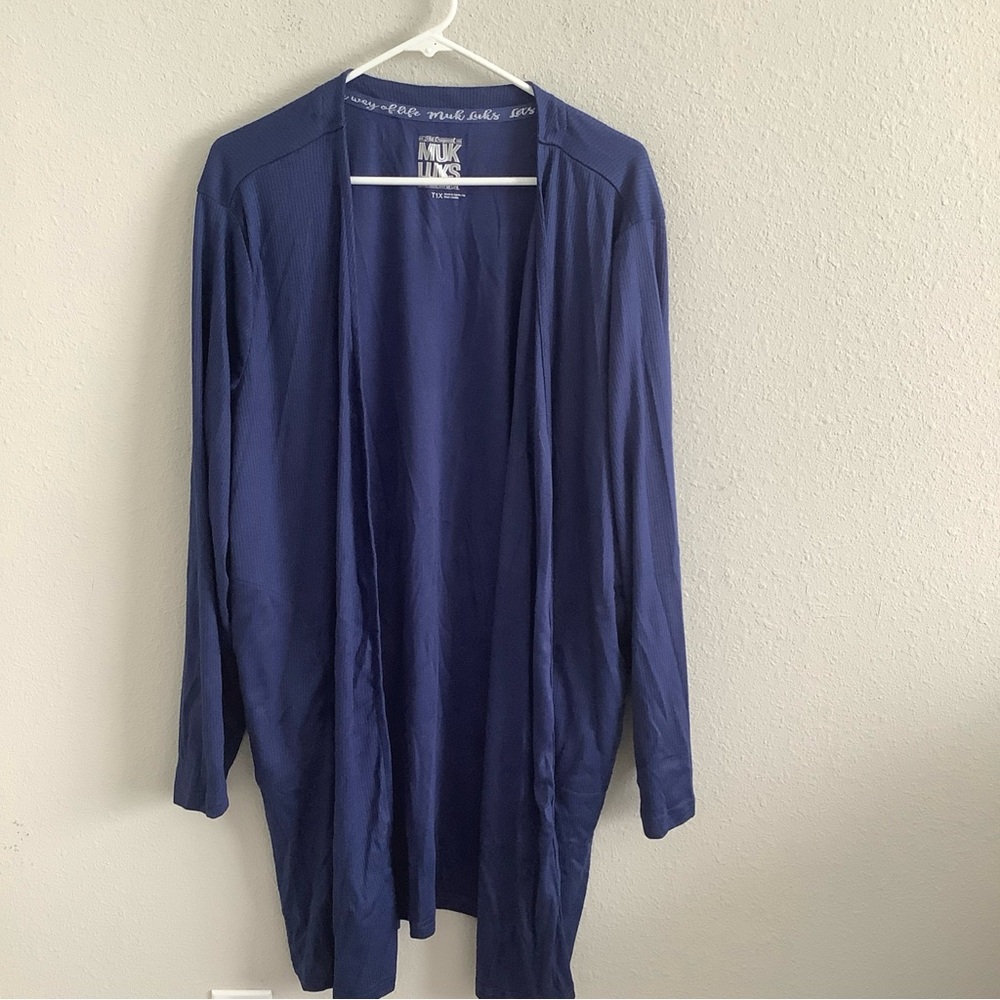 MUK LUKS Tall Cardigan - Blue (Sz 1X Tall) A630203